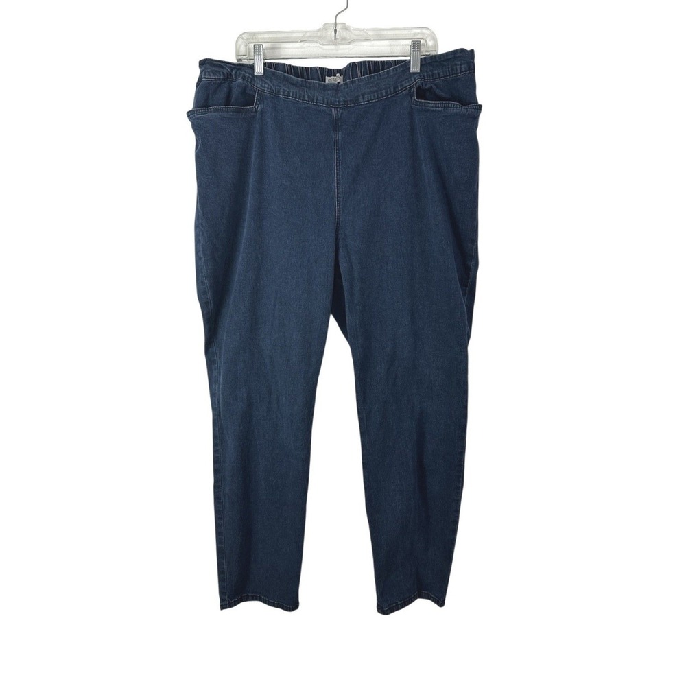 Catherines Pull On Jeans Womens 2X Essential Flat Front Elastic Waist Blue Denim